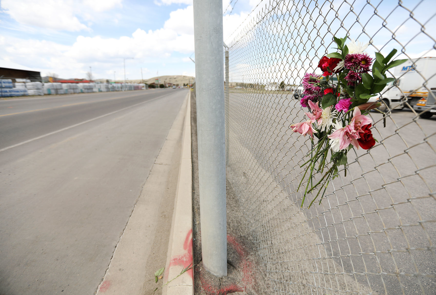 Flowers at fatal hit-and-run site